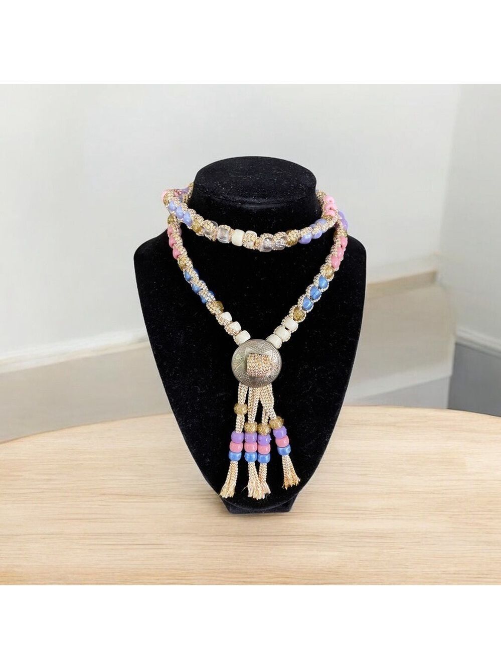 Necklace, Gold Woven Strands Encircling Milticolored Beads & An Emblem,…